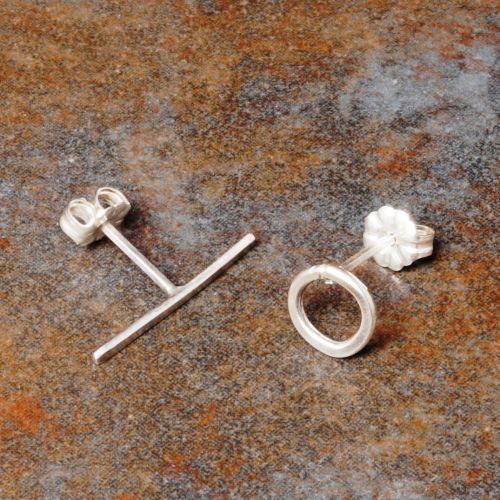 Handmade sterling silver asymmetric stud earrings